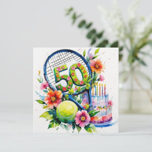 Tennis 50th Birthday tennis ball and number Kaart (Staand voorkant)