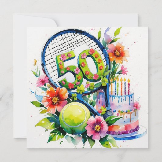 Tennis 50th Birthday tennis ball and number Kaart (Voorkant)
