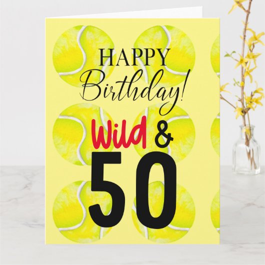 Tennis 50th Birthday tennis ball and number Kaart (Gele Bloem)