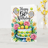 Tennis 50th Birthday tennis ball and number Kaart (Gele Bloem)