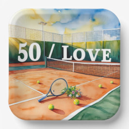 Tennis 50th Birthday tennis ball and number love Papieren Bordje