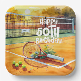 Tennis 50th Birthday tennis ball and number love Papieren Bordje