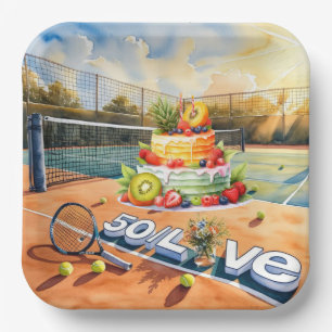 Tennis 50th Birthday tennis ball and number love Papieren Bordje
