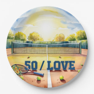 Tennis 50th Birthday tennis ball and number love Papieren Bordje