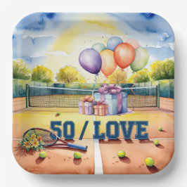 Tennis 50th Birthday tennis ball and number love Papieren Bordje