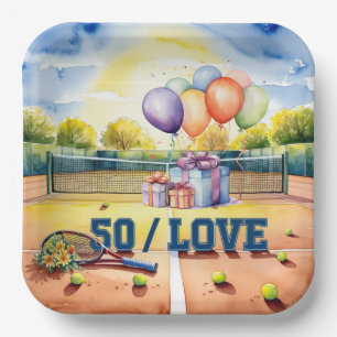 Tennis 50th Birthday tennis ball and number love Papieren Bordje
