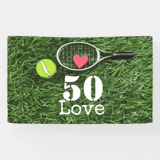 Tennis 50th Birthday tennis ball and number love Spandoek (Horizontaal)