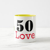 Tennis 50th Birthday tennis ball and number love Tweekleurige Koffiemok (Center)