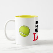 Tennis 50th Birthday tennis ball and number love Tweekleurige Koffiemok (Links)