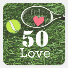 Tennis 50th Birthday tennis ball and number love Vierkante Sticker