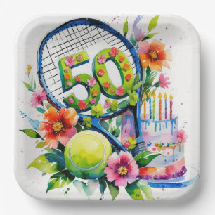 Tennis 50th Birthday tennis ball and number Papieren Bordje