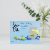 Tennis 5e verjaardags uitnodiging Bewaar deze datu (Staand voorkant)