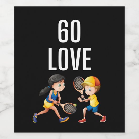 Tennis 60e verjaardag met nummer zestig liefde wijn etiket (Enkel label)