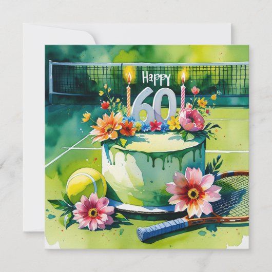 Tennis 60e verjaardag met tennisbal en nummer kaart (Voorkant)