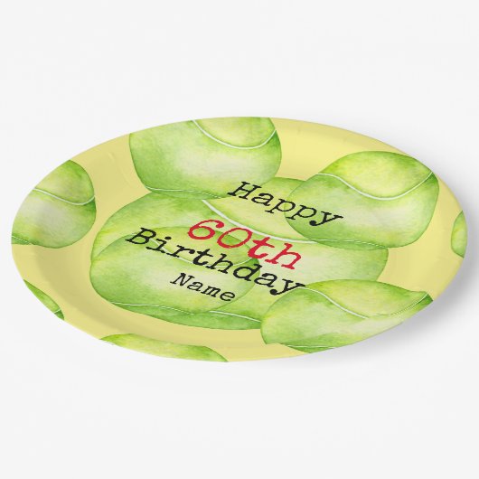 Tennis 60e verjaardag met tennisbal en nummer papieren bordje (Gekanteld)