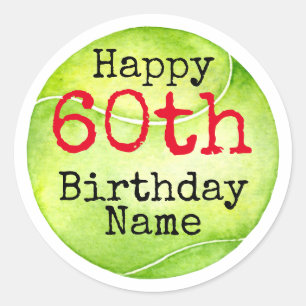 Tennis 60e verjaardag met tennisbal en nummer ronde sticker