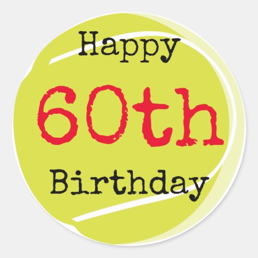 Tennis 60e verjaardag met tennisbal en nummer ronde sticker (Voorkant)