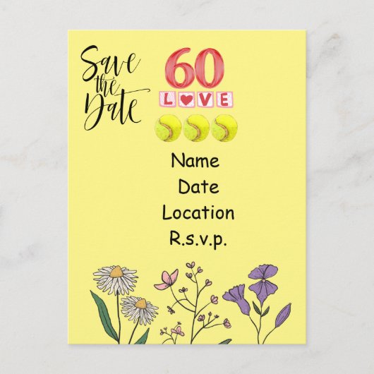 Tennis 60e verjaardag Save the Date Briefkaart (Voorkant)