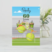 Tennis 60e verjaardag tennisbal liefde kaart (Staand voorkant)