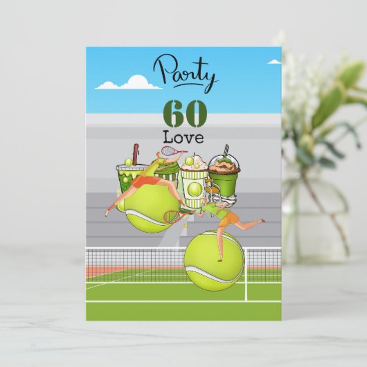 Tennis 60e verjaardag tennisbal liefde kaart (Staand voorkant)