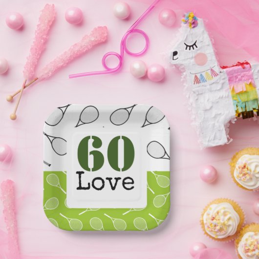 Tennis 60e verjaardag tennisbal liefde papieren bordje (Feest)