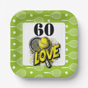 Tennis 60e verjaardag tennisbal liefde papieren bordje