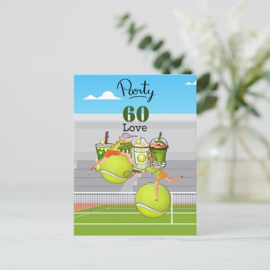 Tennis 60e verjaardag  tennisbal nummer liefde   briefkaart (Staand voorkant)