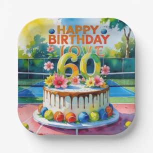 Tennis 60e verjaardag tennisbal nummer liefde pap papieren bordje