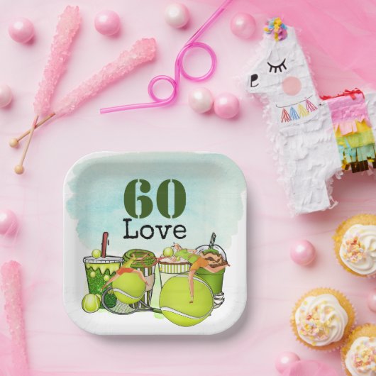 Tennis 60e verjaardag tennisbal nummer liefde pap papieren bordje (Feest)