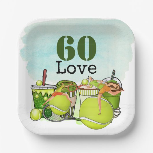 Tennis 60e verjaardag tennisbal nummer liefde pap papieren bordje (Voorkant)