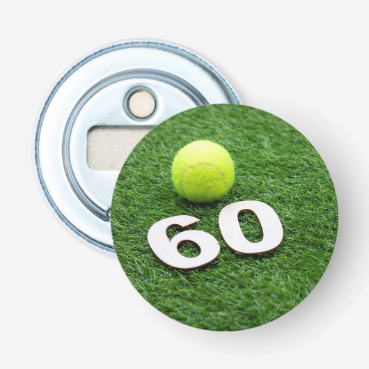 Tennis 60ste verjaardag met tennisbal button flesopener (Voorkant)