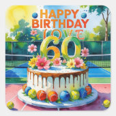 Tennis 60ste verjaardag met tennisbal vierkante sticker (Voorkant)