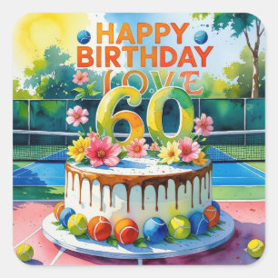 Tennis 60ste verjaardag met tennisbal vierkante sticker
