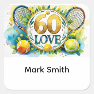 Tennis 60ste verjaardag met tennisbal vierkante sticker