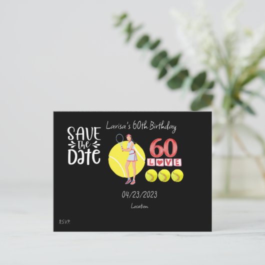 Tennis 60ste verjaardag voor vrouwelijke speler uitnodiging briefkaart (Staand voorkant)