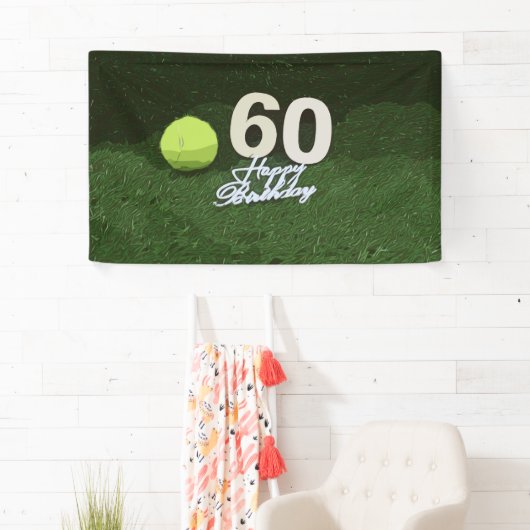 Tennis 60th Birthday met bal op groen gras Spandoek (Insitu)