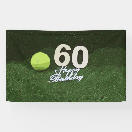 Tennis 60th Birthday met bal op groen gras Spandoek (Horizontaal)