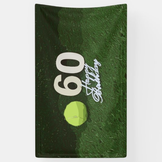 Tennis 60th Birthday met bal op groen gras Spandoek (Verticaal)