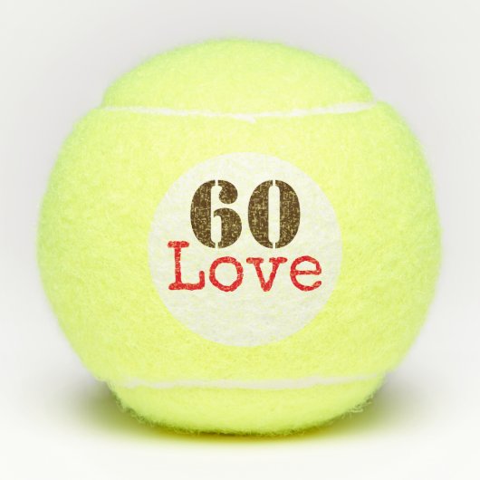 Tennis 60th Birthday tennis ball and number love Tennisballen (Voorkant)