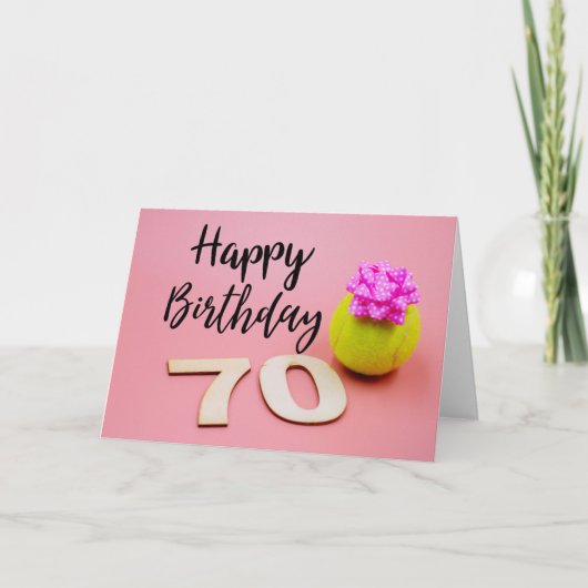 Tennis 70e Birthday-kaart op roze achtergrond Kaart (Voorkant)
