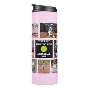 Tennis 7 Fotocollage Roze teamnaam Thermosbeker