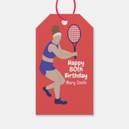 Tennis 80e verjaardag voor Vrouw Speler Cadeaulabel