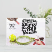 Tennis 80ste verjaardag Save the Date party Kaart (Staand voorkant)