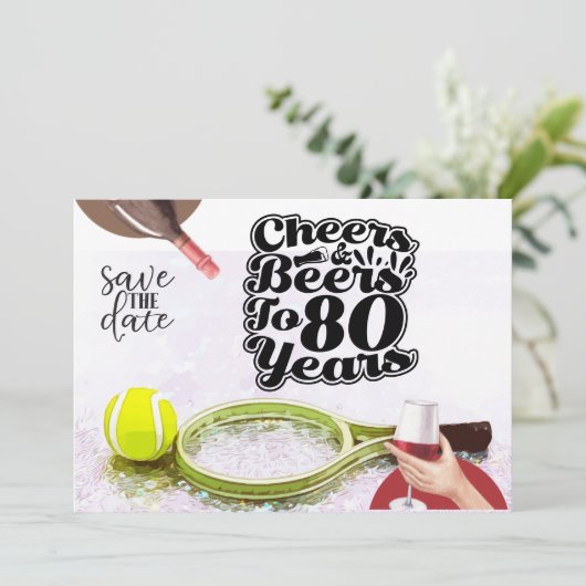 Tennis 80ste verjaardag Save the Date party Kaart (Staand voorkant)