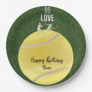 Tennis 80ste verjaardag Speler op Groen Papieren Bordje