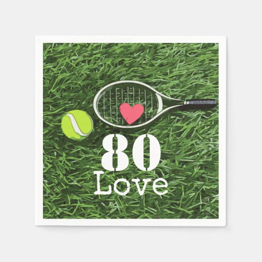 Tennis 80th Birthday tennis ball and number love Servet (Voorkant)