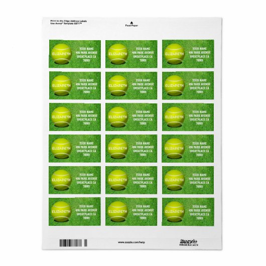 Tennis Aangepaste Bal Adreslabel Etiket (Full Sheet)