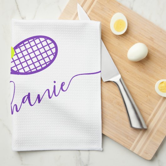 Tennis - Aangepaste Paarse scriptnaam Theedoek (Quarter Fold)
