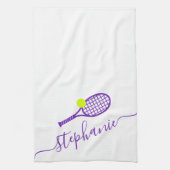 Tennis - Aangepaste Paarse scriptnaam Theedoek (Verticaal)