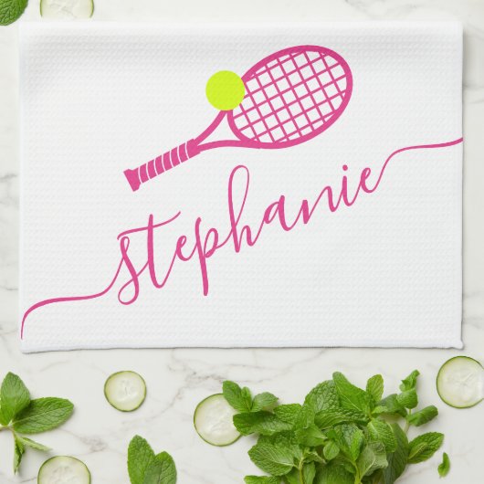 Tennis - Aangepaste roze scriptnaam Theedoek (Gevouwen)